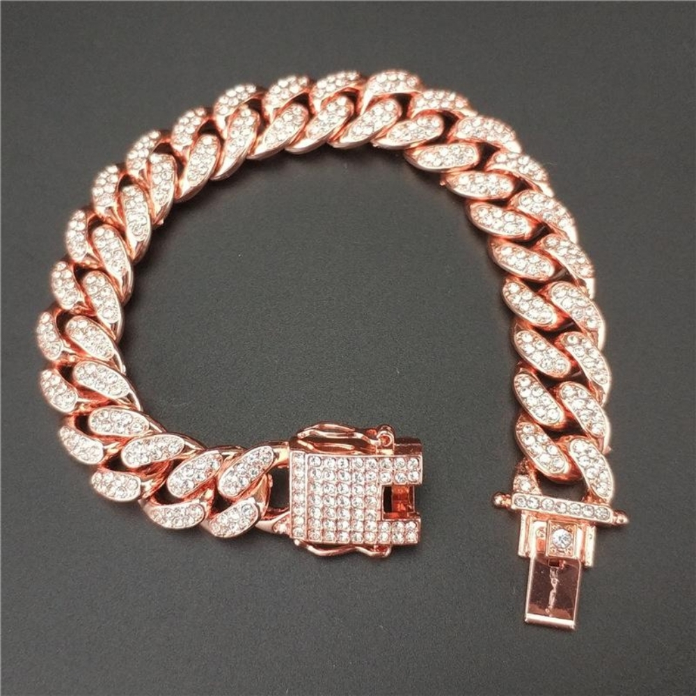 Men's Cuban link Rose Gold Diamond Bracelet - Picture 4 of 4